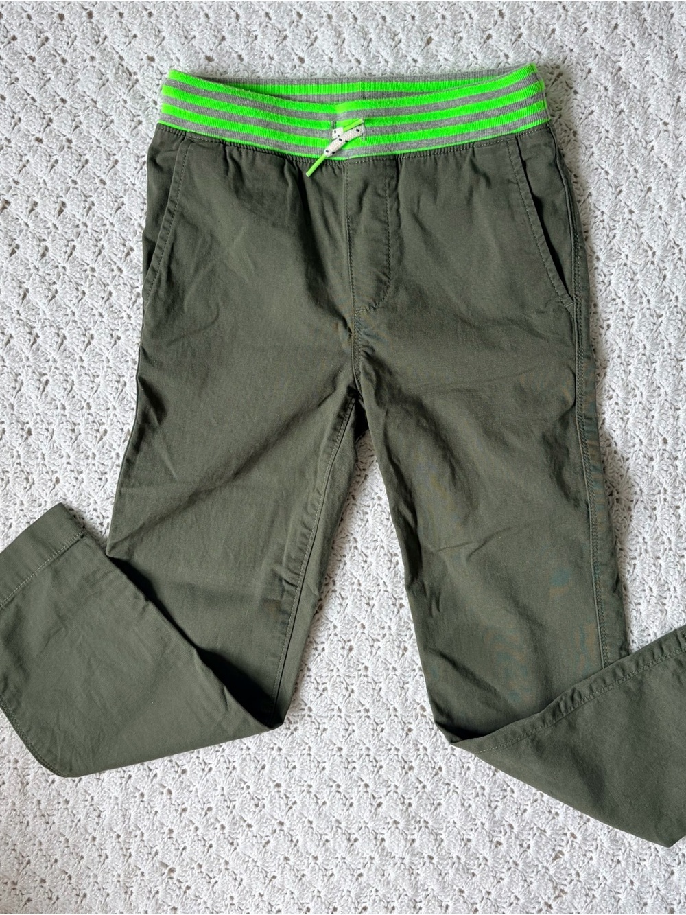 Lands’ End Boys Stretch Soft Elastic Waist Iron Knee Pull On Pants- green